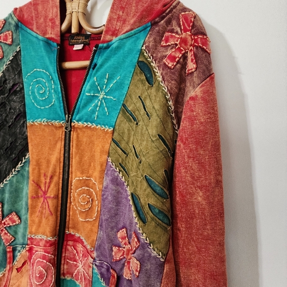 Rising international hippie multi material print light weight hooded jacket - Picture 5 of 8